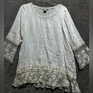 Sundance Women's Embroidered Lace Tunic Top White 3/4 Sleeve Rayon Size Small